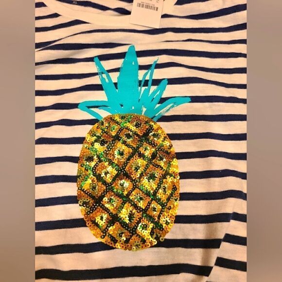 J. Crew Sequin Pineapple Tee, Navy & White Striped, Summer, Spring | XL - Picture 9 of 10